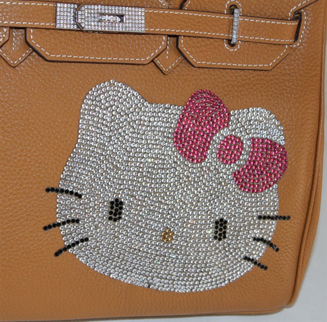 High Quality Fake Hermes Birkin Hello Kitty 35CM Togo Leather Bag Light Coffee HK0001 (7)